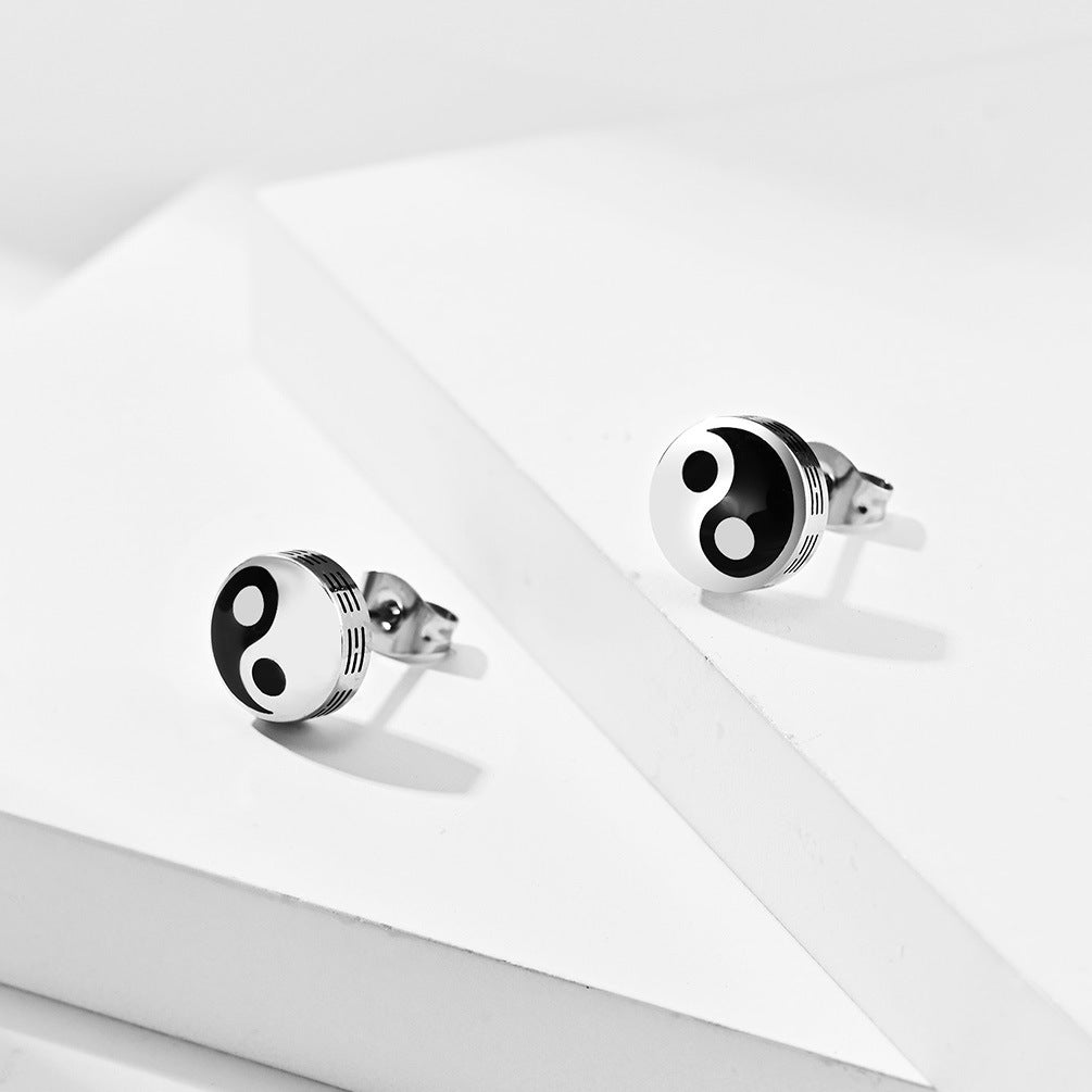 Retro Chinese Style Guochao Bagua Yin And Yang Studs Earrings