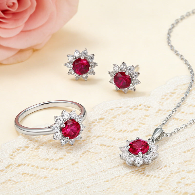 S925 Sterling Silver Lab-Grown Ruby Snowflake Pendant Necklace