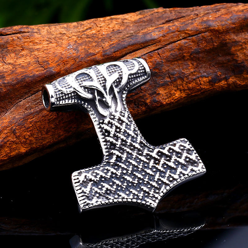 Customizable Vintage Thor's Hammer Pendant in Titanium Steel - Nordic Viking Crow Design for Men, Wholesale Accessories