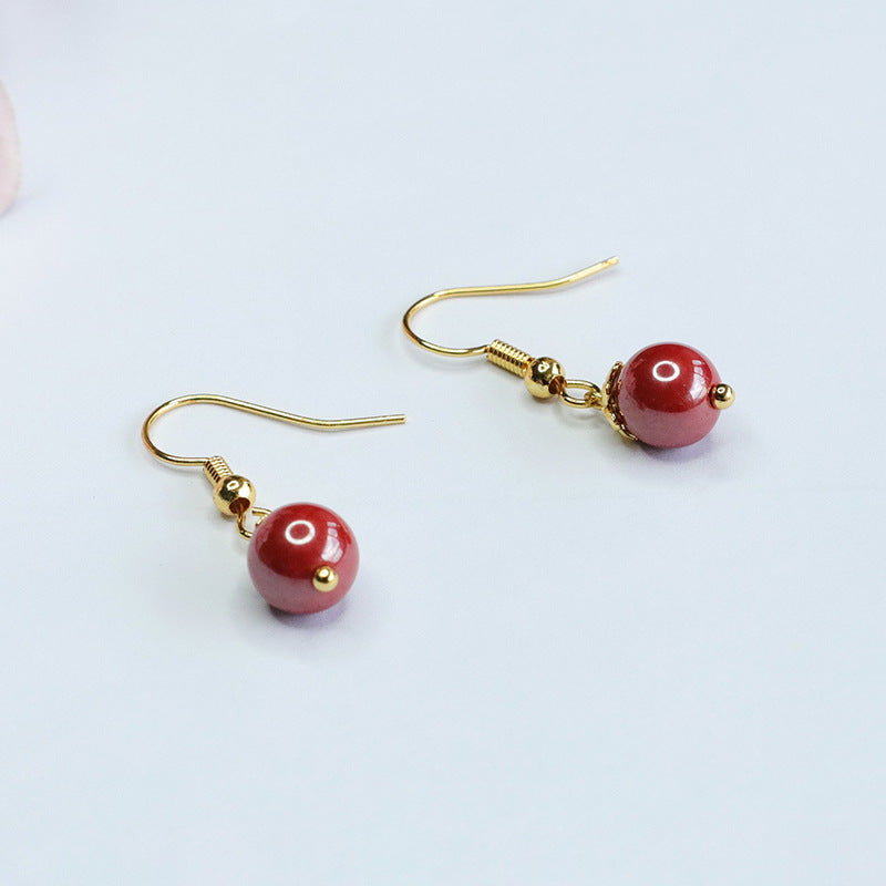 Vermilion Sand Earrings with Cinnnabar Stone Accent - Sterling Silver Retro Hook Earrings