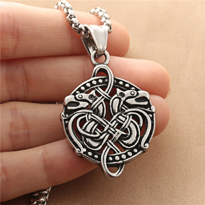 Personalized Retro Titanium Steel Double Horse Pendant Necklace for Men - Trendy Punk Animal Design