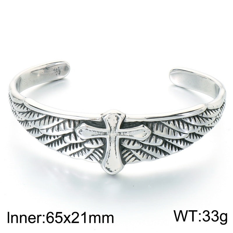 Gothic Skull Flying Eagle Spread Wings Bracelet Punk Cross Angel Wings Stainless Steel