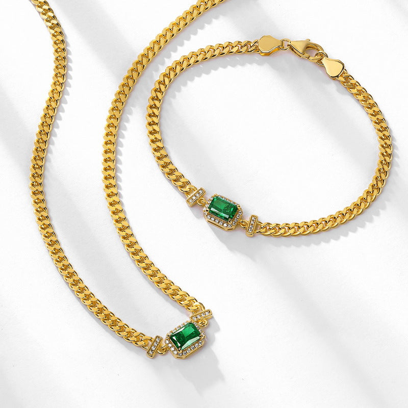 S925 Sterling Silver Gold-Plated High-Carbon Stone Signature Necklace