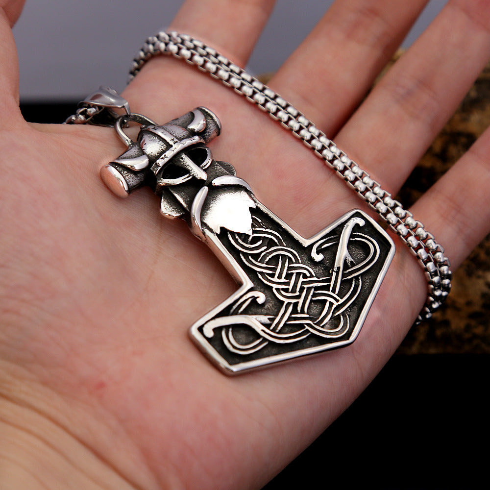 Retro Stainless Steel Viking Thor's Hammer Pendant Necklace