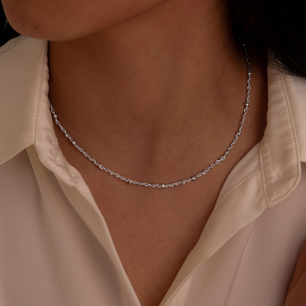 Stainless Steel Water Wave Bead Chain Necklace Titanium Steel Clavicle Chain