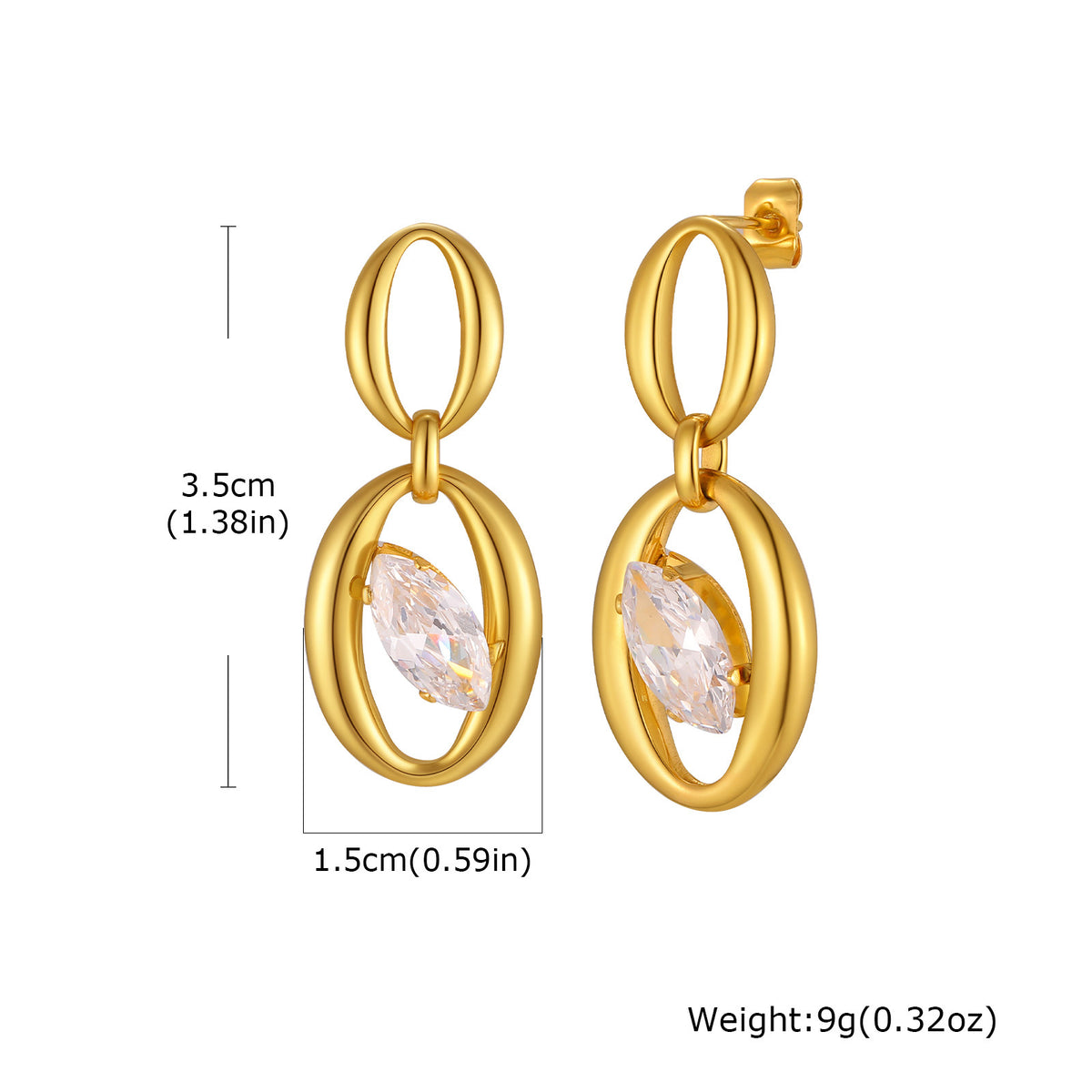 Gold-Tone Double Oval Link Drop Earrings