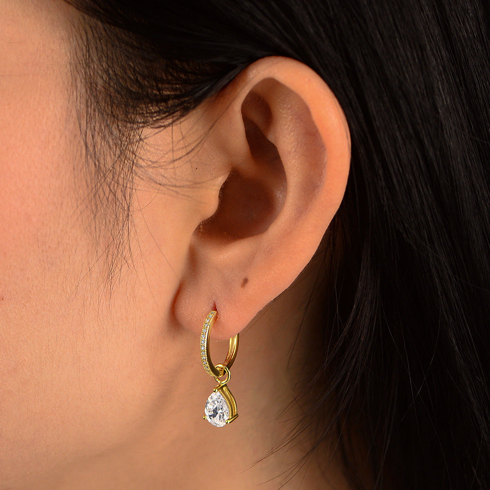 Planderful S925 Sterling Silver Water Drop Zircon Earrings For Women Elegant Everyday Luxury