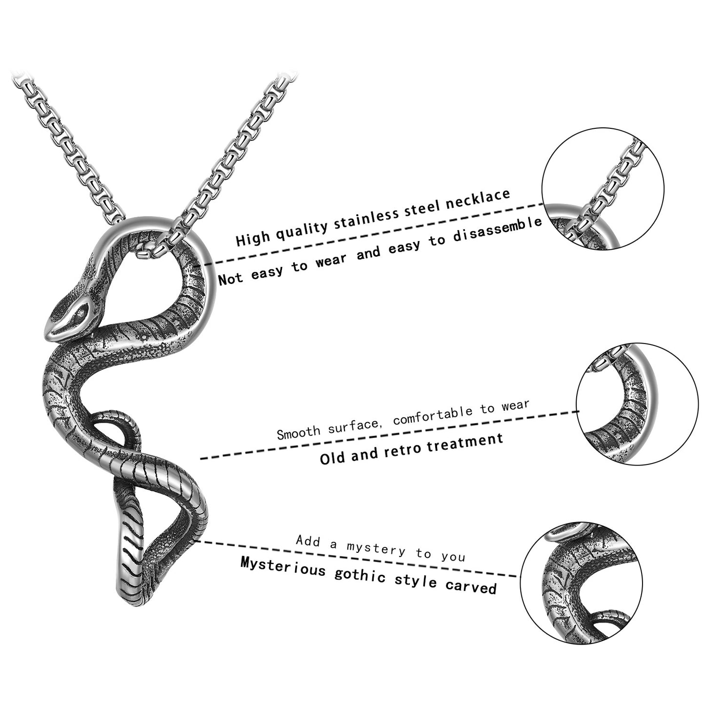 Steel Necklace – Vintage Snake Pendant
