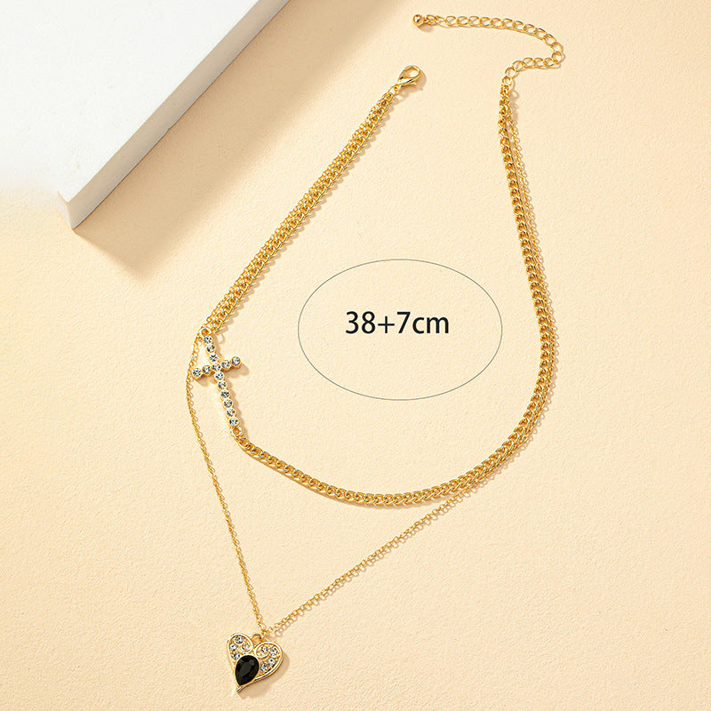 Elegant Double Strand Necklace with Cross Pendant