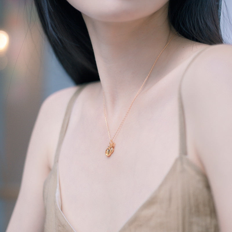 Bee Round Shape Yellow Crystal Sterling Silver Pendant