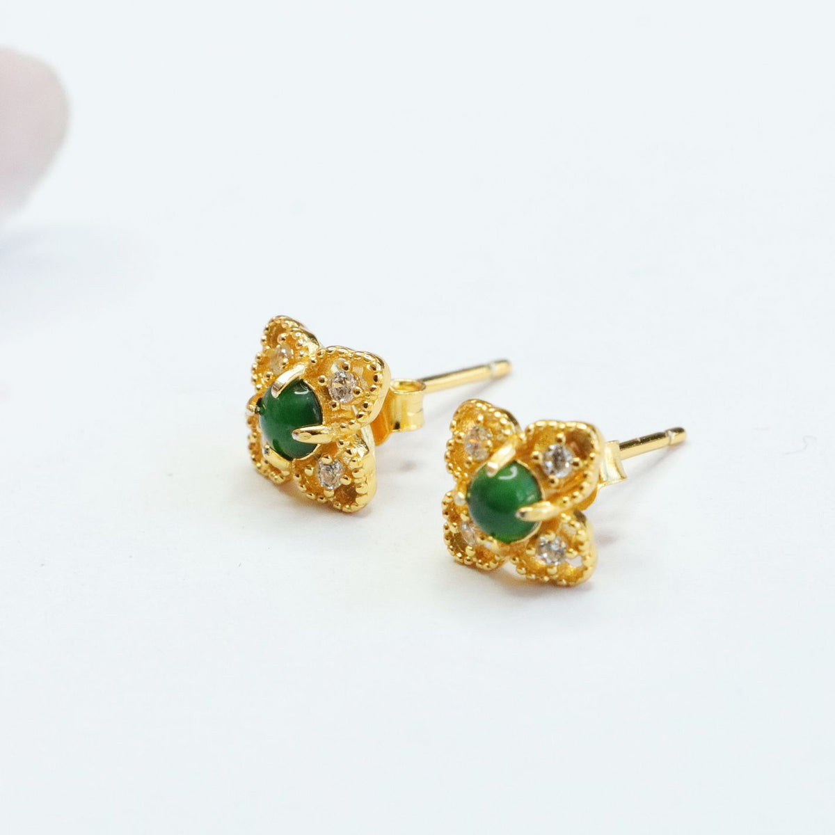 Icy Green Jadeite Petal 925 Silver Stud Earrings