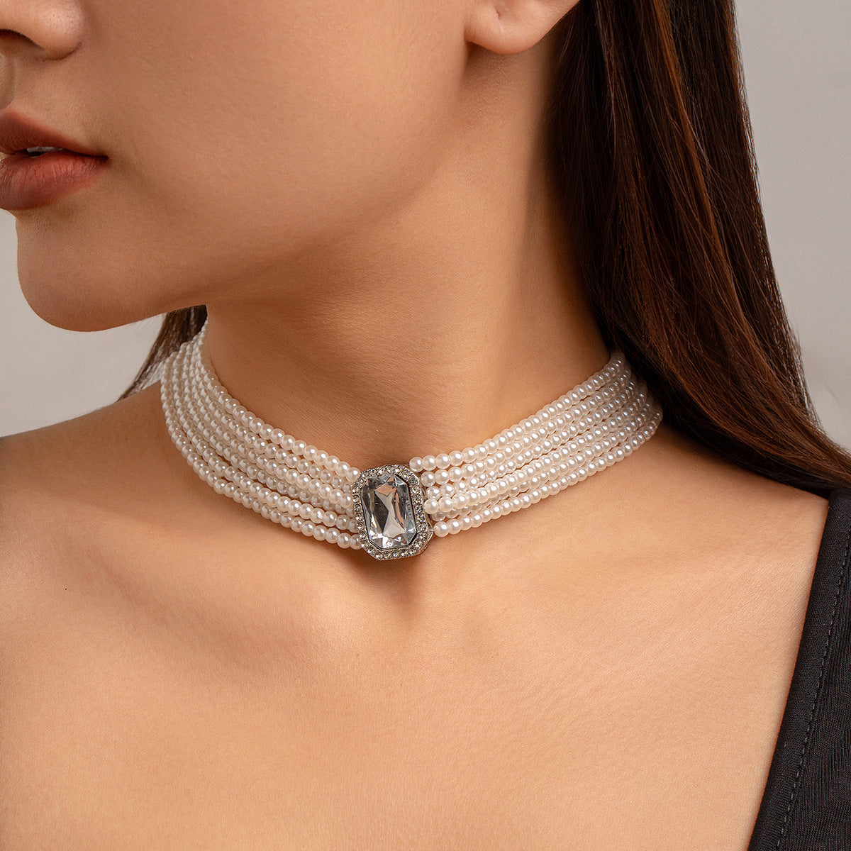 French Pearl & Crystal-Style Layered Choker
