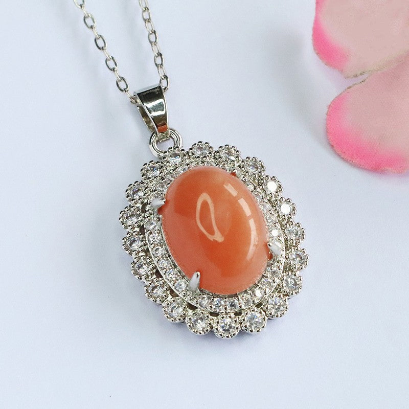 Orange Moonstone Double-Halo Pendant — No Chain