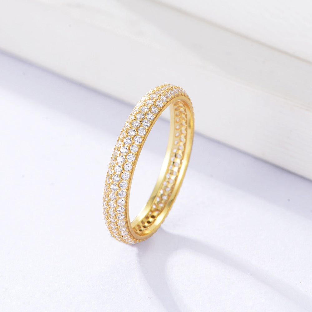 925 Sterling Silver, The Whole Circle Is Full Of Zircon, Slightly Inlaid Zircon Ring
