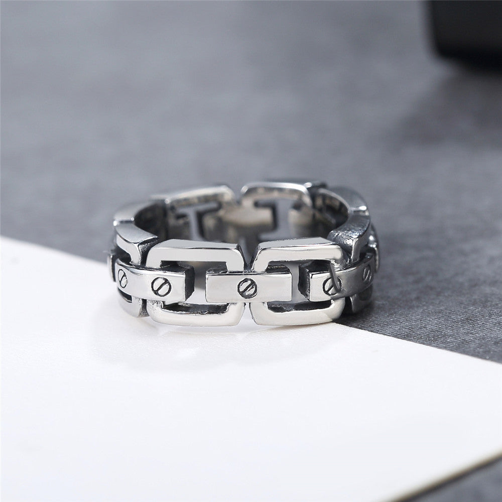 Retro Titanium Steel Ring with Car Chain for Men
