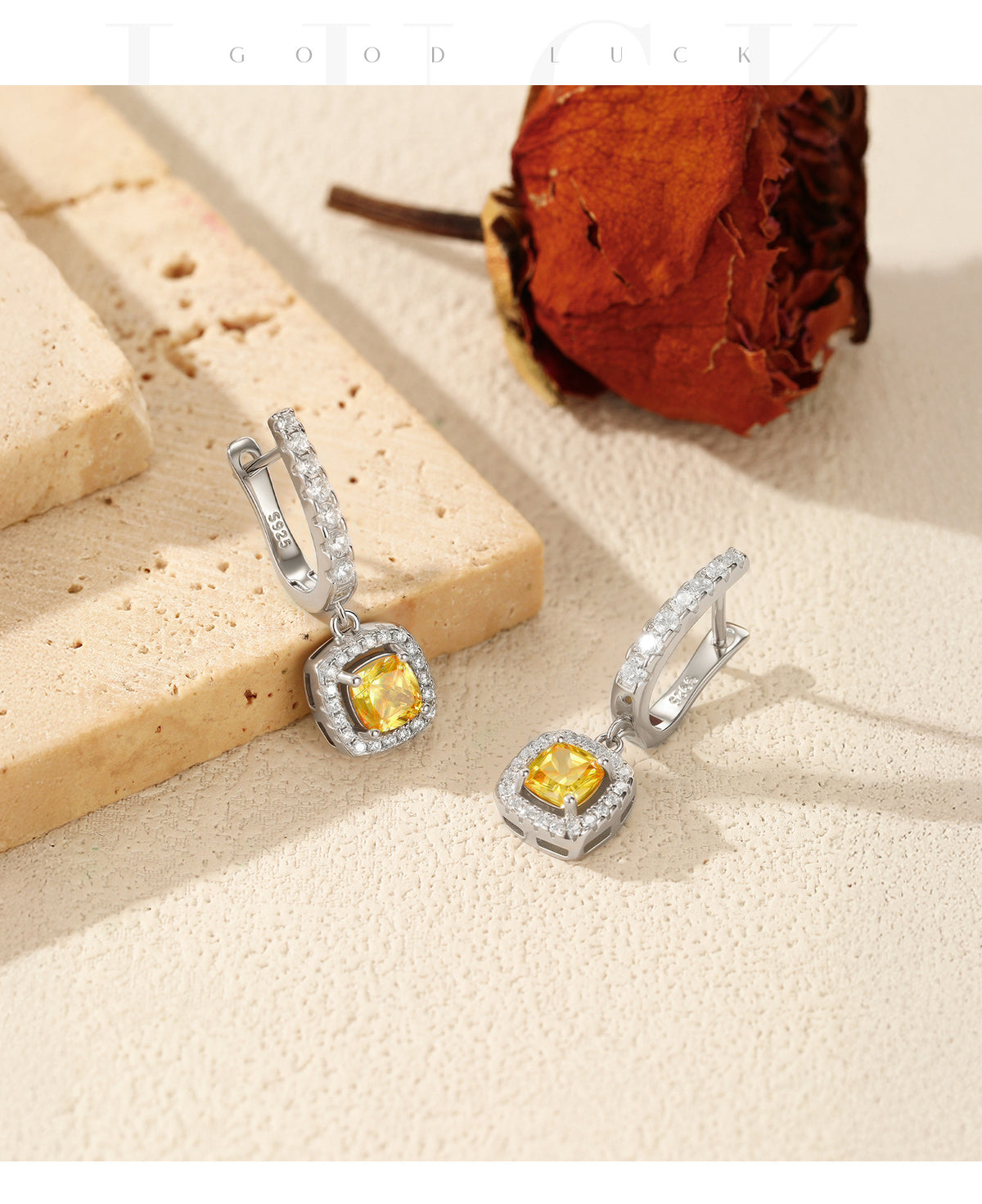 925 Sterling Silver Square Zircon Earrings