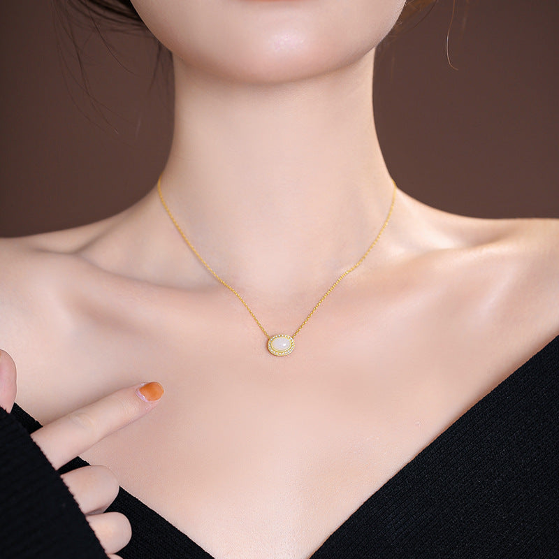 Luxurious White Jade and Pearl Necklace with S925 Silver Pendant