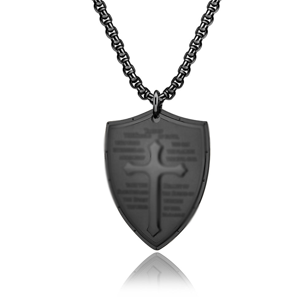 Amazon European and American Cross Shield Titanium Steel Necklace