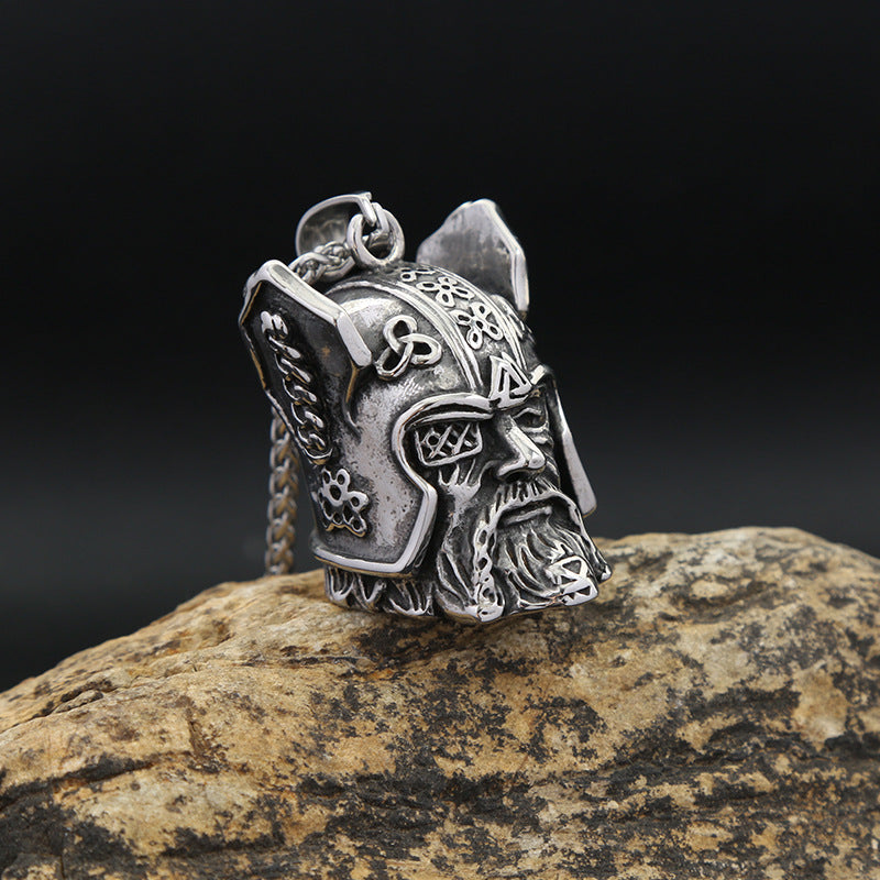 Amazon One-Eyed Warrior Head Pendant Nordic Steel Necklace