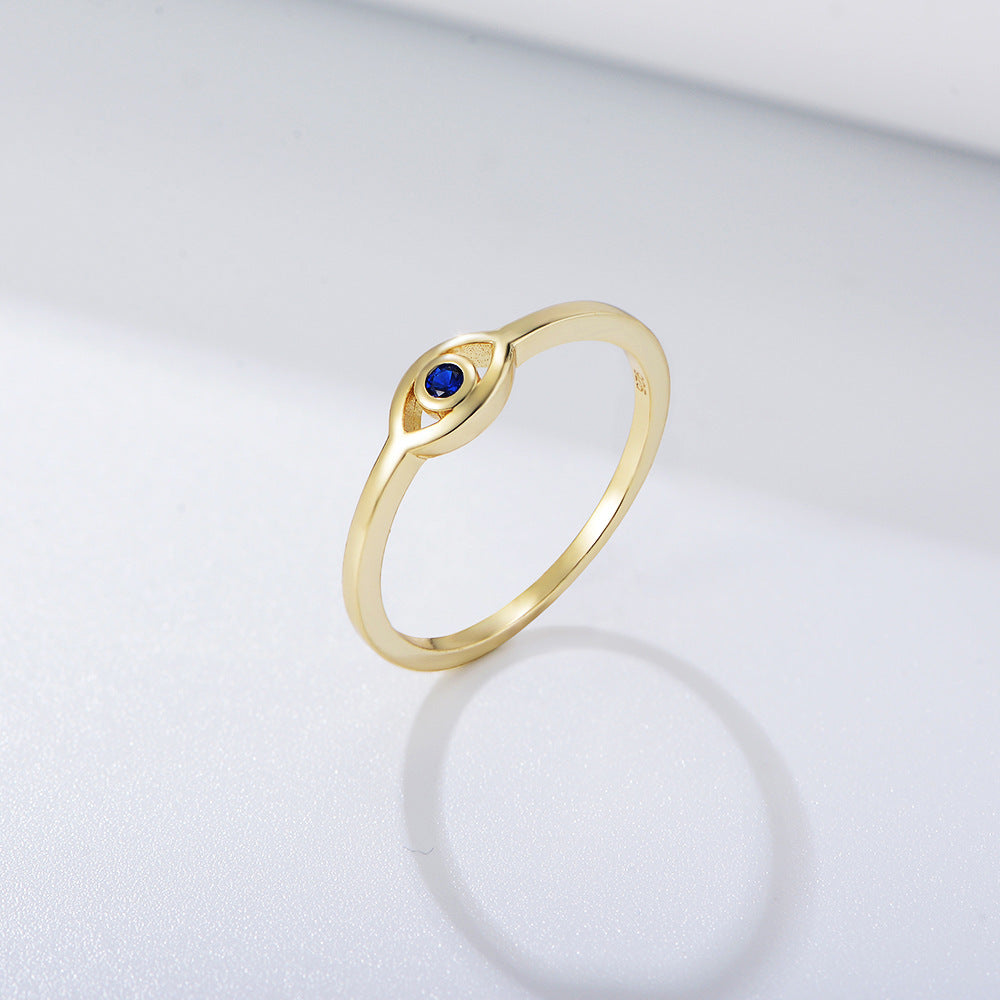 S925 Sterling Silver Devil's Eye Ring Retro Gold-Plated Blue Zircon Eye Ring