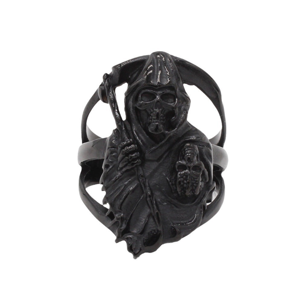 Planderful Titanium Skull Ring Unisex Retro Sickle Design Protection Statement For Gothic Lovers