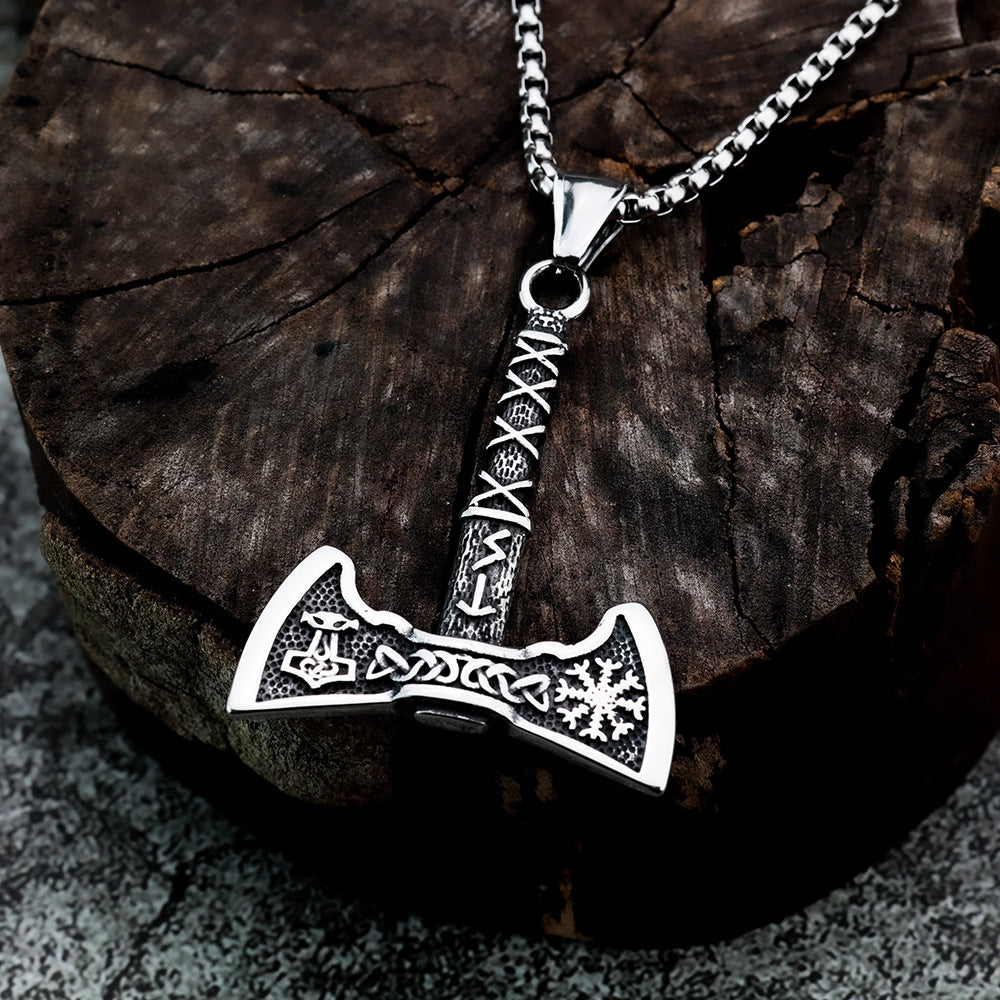 Nordic Retro Stainless Steel Men's Pendant Viking Axe Necklace