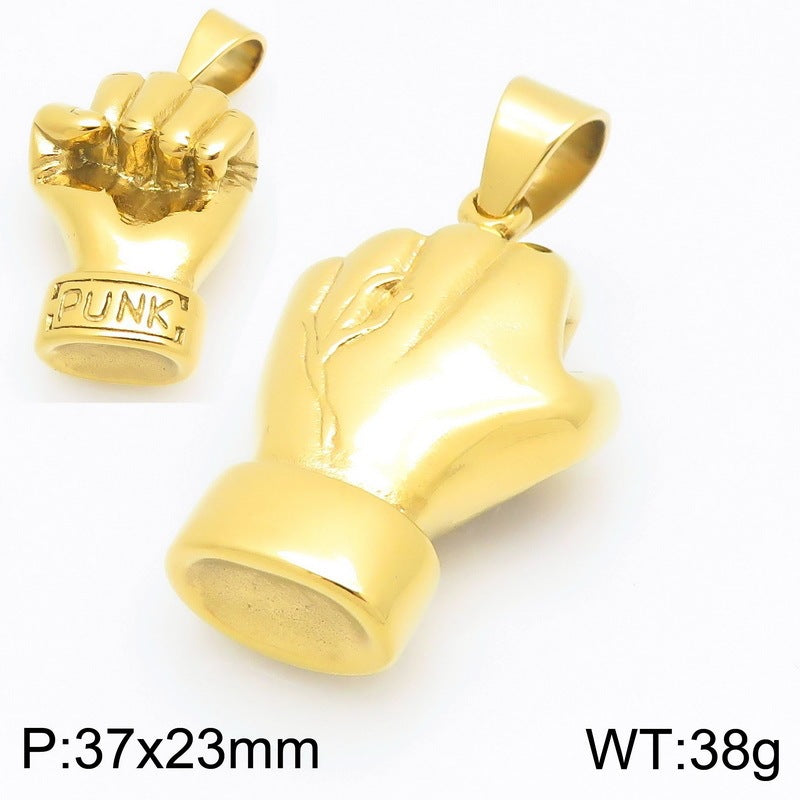Rock Punk Pendant Three-Dimensional Fist Casting Stainless Steel Men's Pendant Necklace