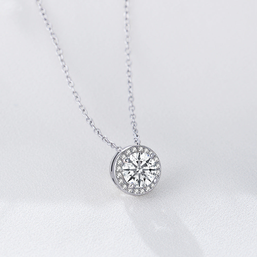 S925 Sterling Silver Inlaid Zircon Round Necklace Sense Girls