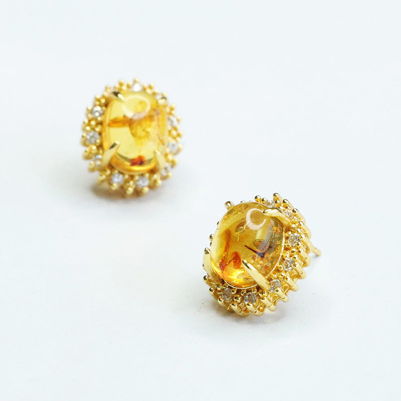 Amber Floral Halo Stud Earrings