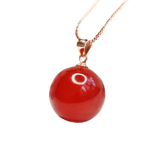 Fortune's Favor Necklace: Exquisite S925 Silver Natural Red Agate Bead Pendant Golden Jewelry