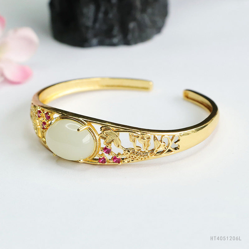 Qingshui Hetian Jade Fish Motif Open Bangle