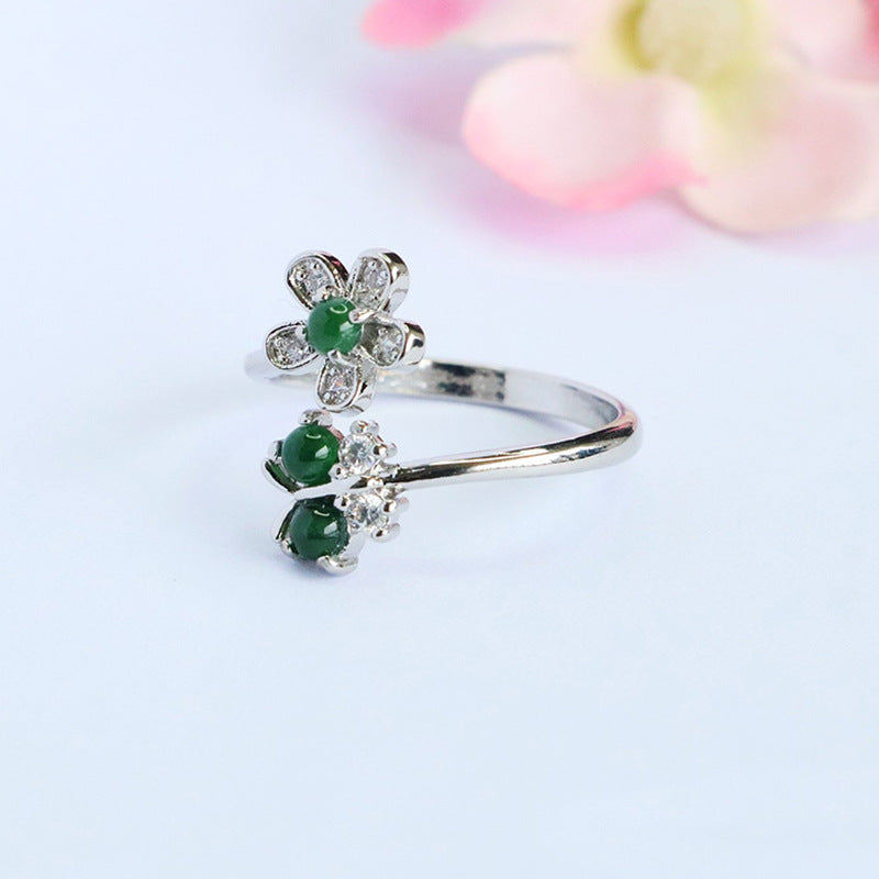 Green Jadeite Butterfly & Floral Ring