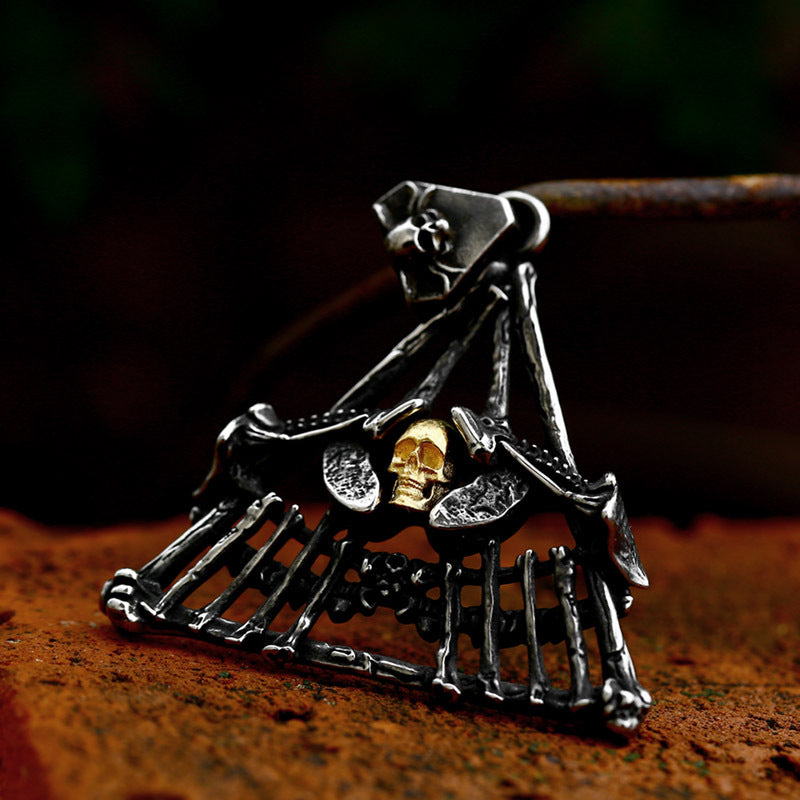 Men's Punk Style Titanium Steel Skull Pendant Necklace - Cross-Border Vintage Hip Hop Jewelry