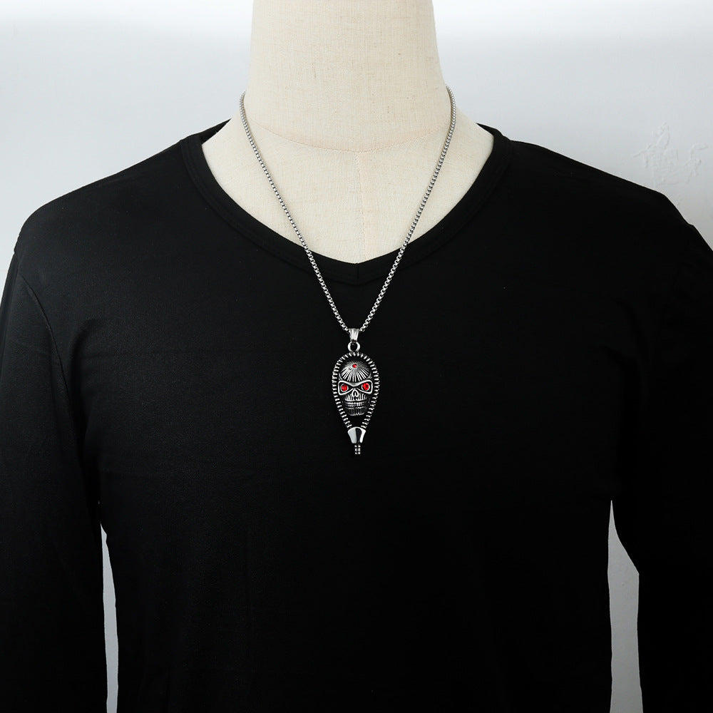 European And American Stainless Steel Skull Pendant Punk Necklace