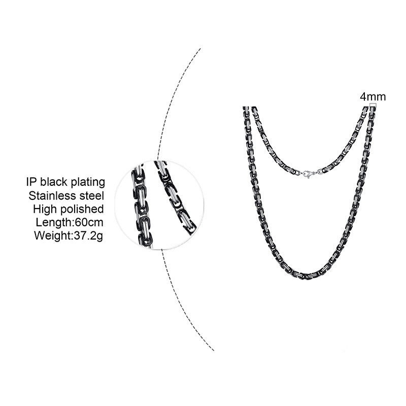 European And American 4MM Byzantine Men's Thick Chain Necklace