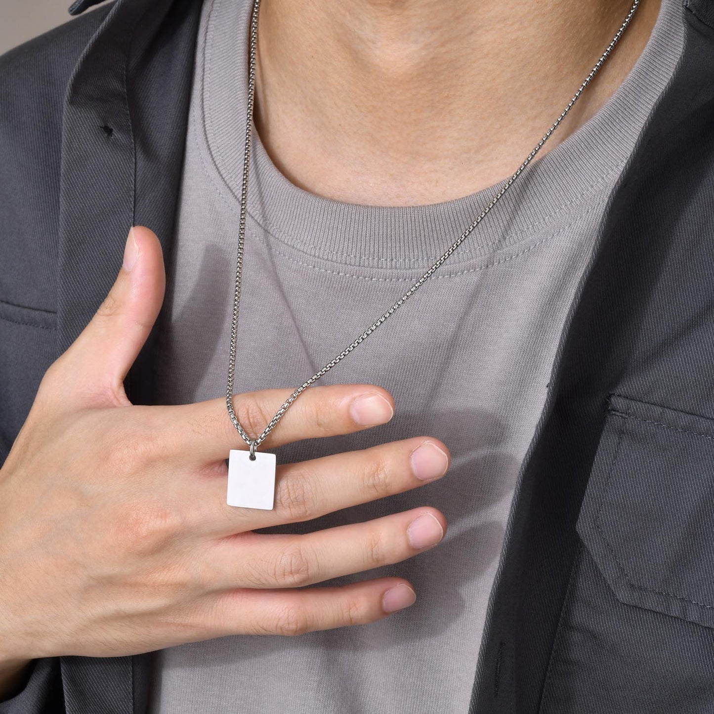 Personality Stainless Steel Square Brand Glossy Pendant Necklace Men's Hip Hop Jewelry Wholesale