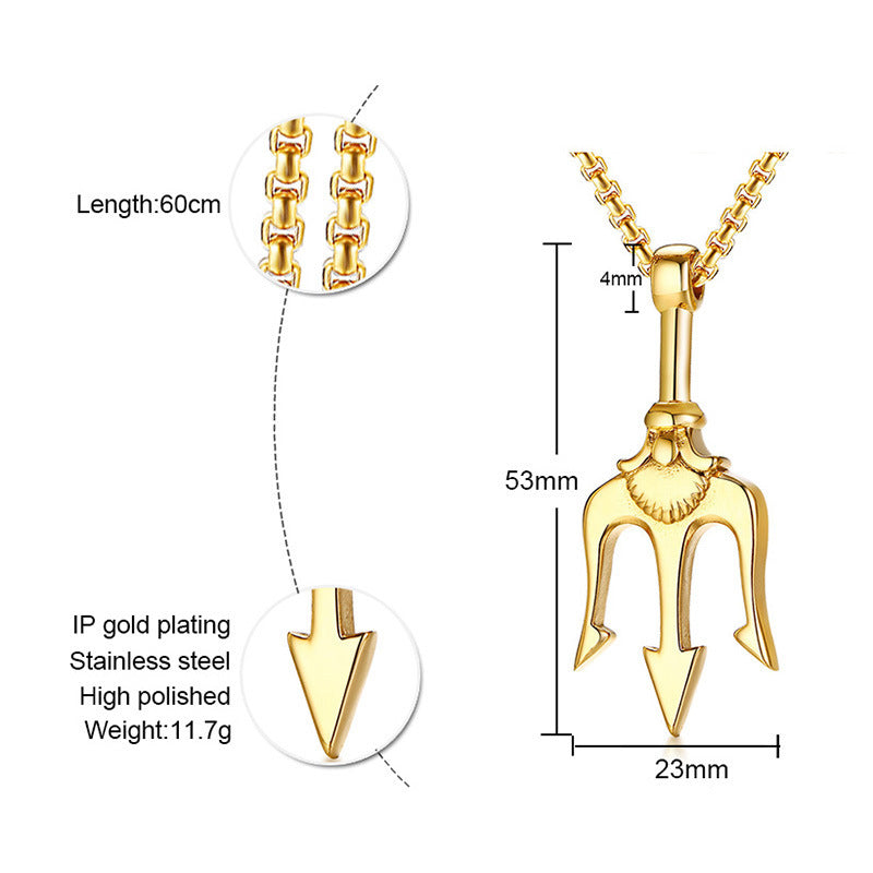 Design Stainless Steel Trident Pendant Men's Necklace