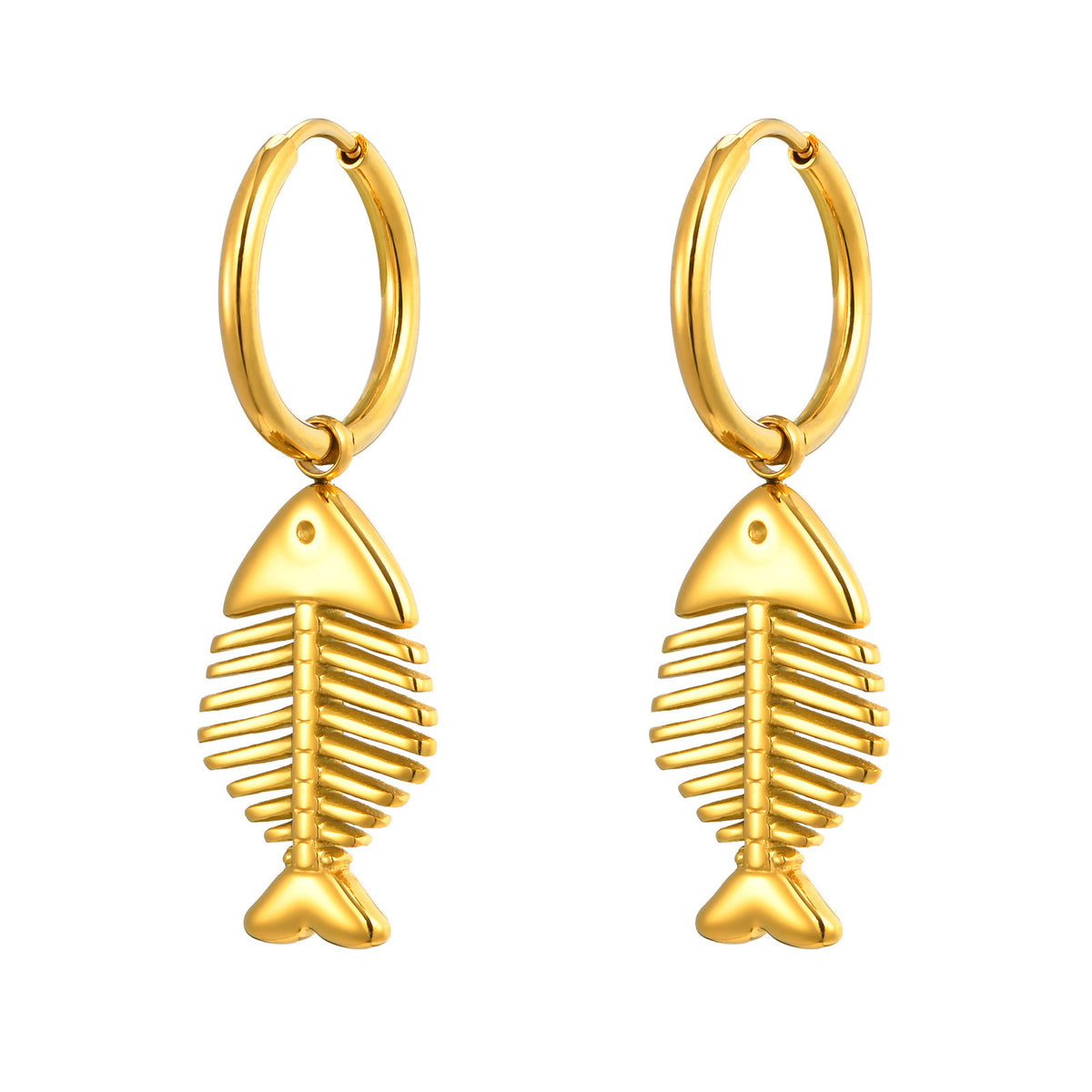 Gold-Tone Fish Skeleton Hoop Earrings