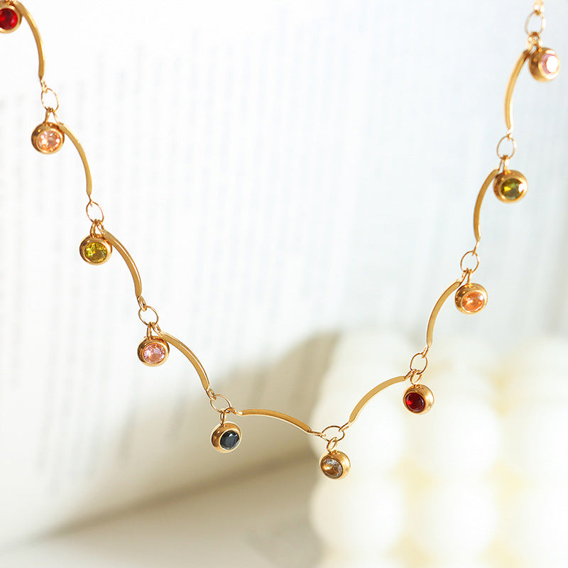 Golden Wave Zircon Pendant Necklace - Planderful Everyday Genie Collection