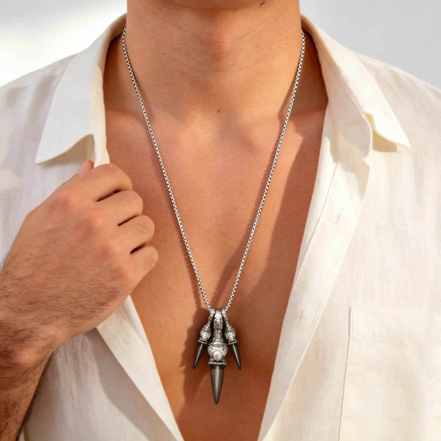 Iron Warrior Men's Necklace Stainless Steel Chain Alloy Dragon Claw Pendant Necklace