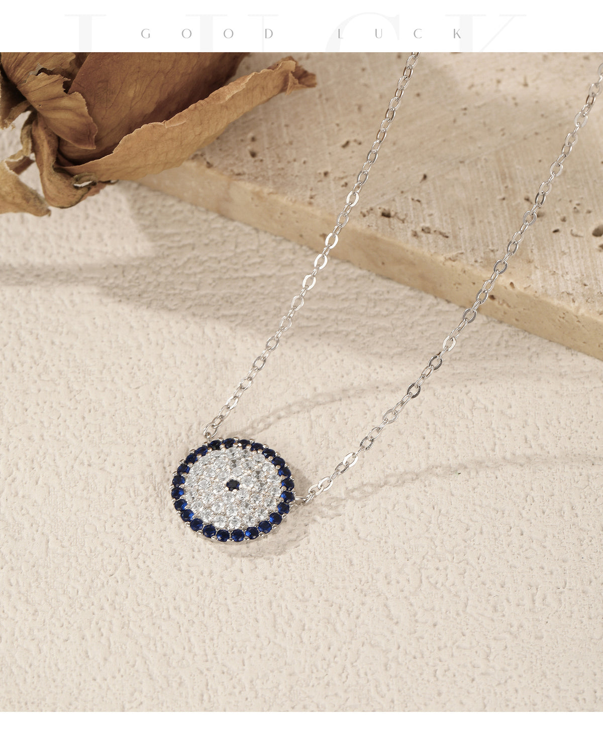 925 Sterling Silver Blue Round Zircon Necklace