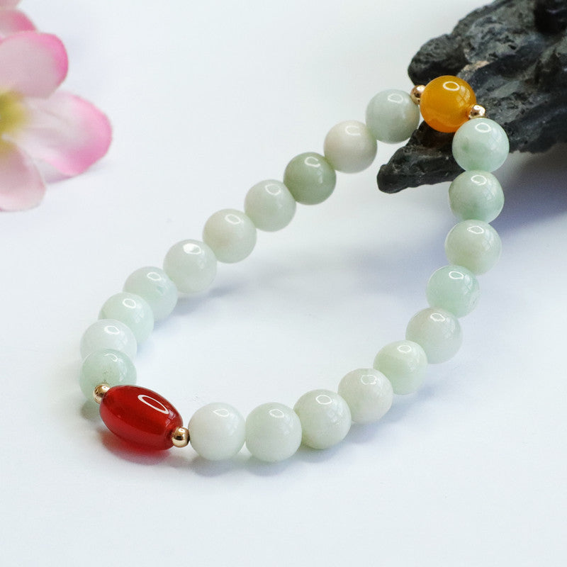 Jadeite Barrel Bead & Agate Beaded Bracelet