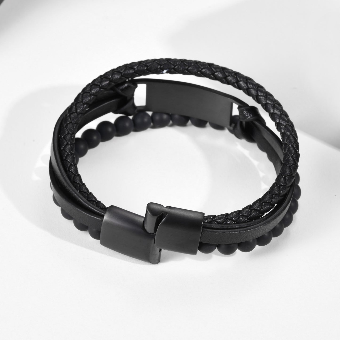 Cross-Border European And American Titanium Steel Leather Bracelet Black For Men