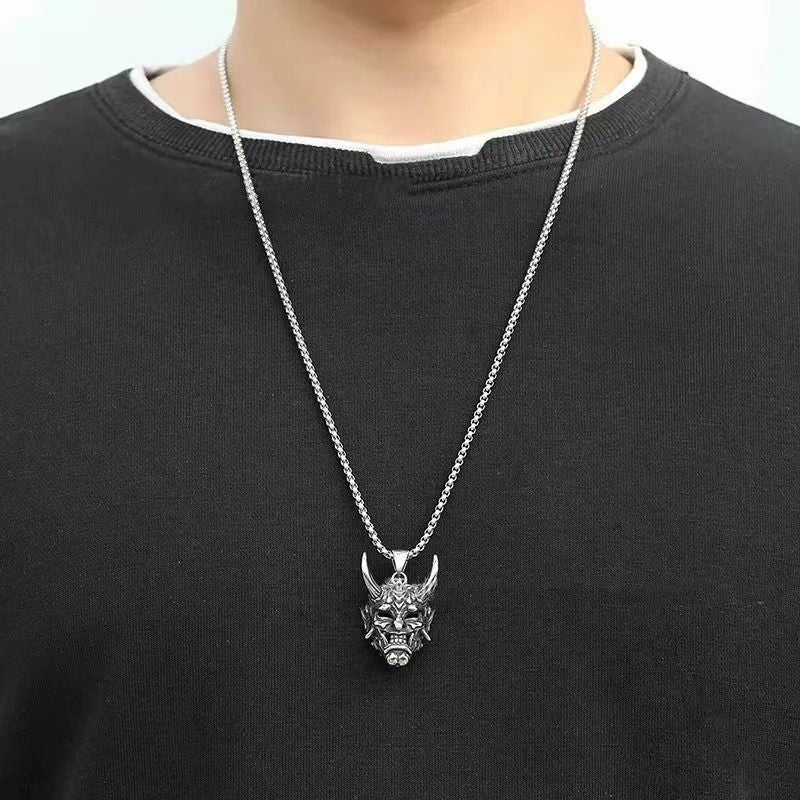 Longhorn Prajna Mask Titanium Steel Pendant Necklace