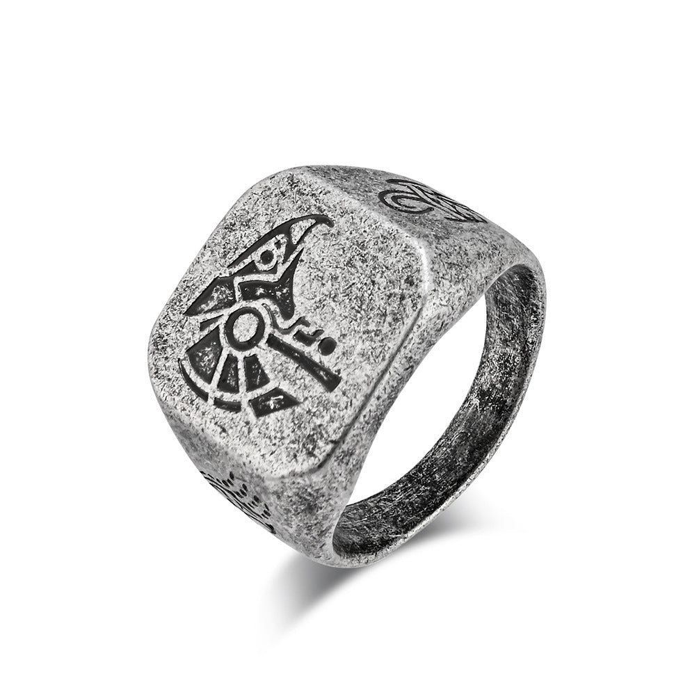 Vintage Egyptian Pharaoh Horus Sky God Titanium Steel Ring