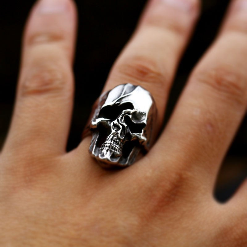 Punk Skull Titanium Steel Ring for Men - Twisted Soul Retro Design in Wholesale Sizes 7-13