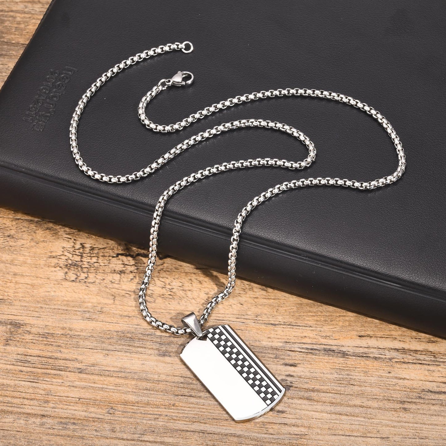 Necklaces Stainless Steel Checkerboard Dog Pendant Steel Necklace Men's Jewelry