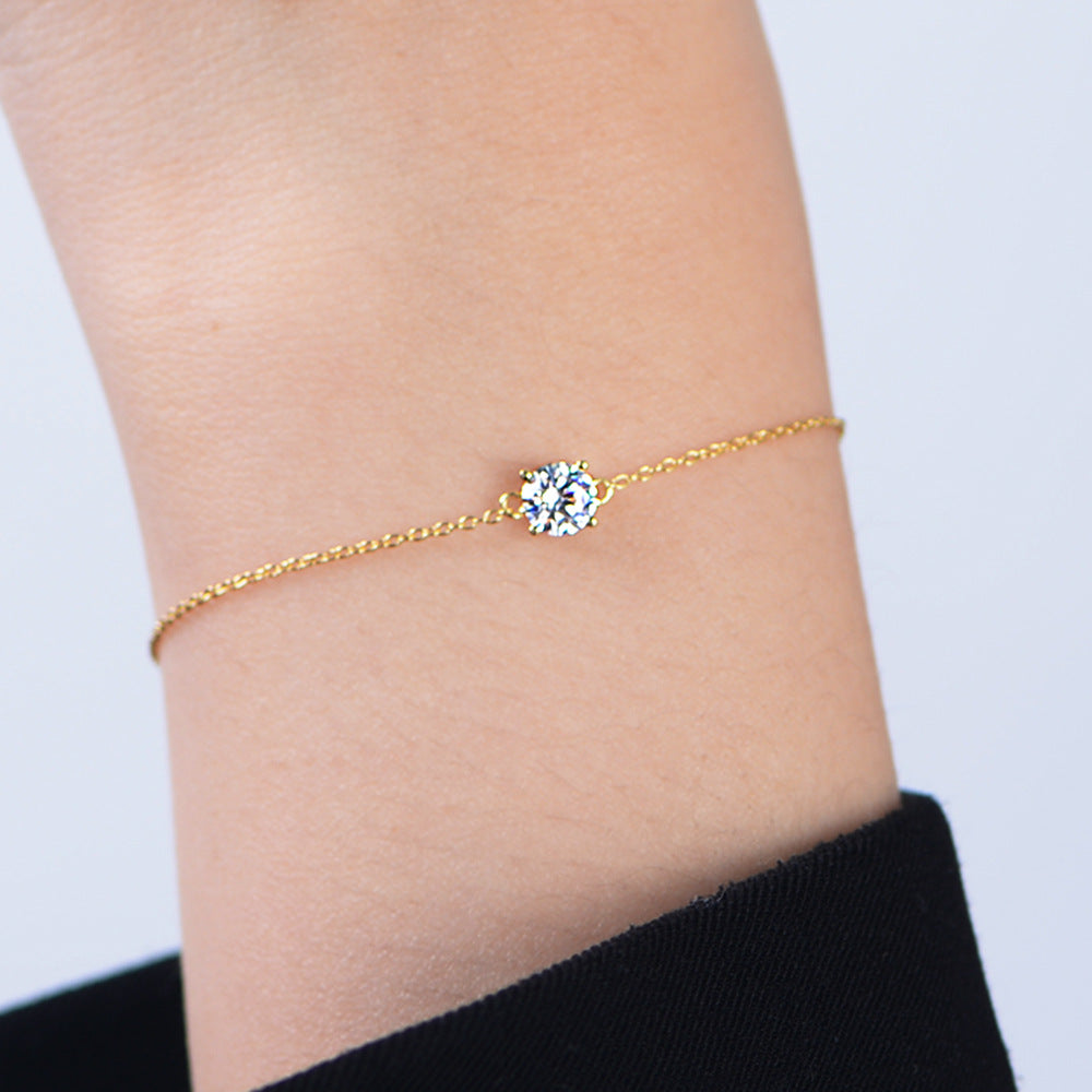 S925 Sterling Silver Daily Basic Single Zircon Bracelet