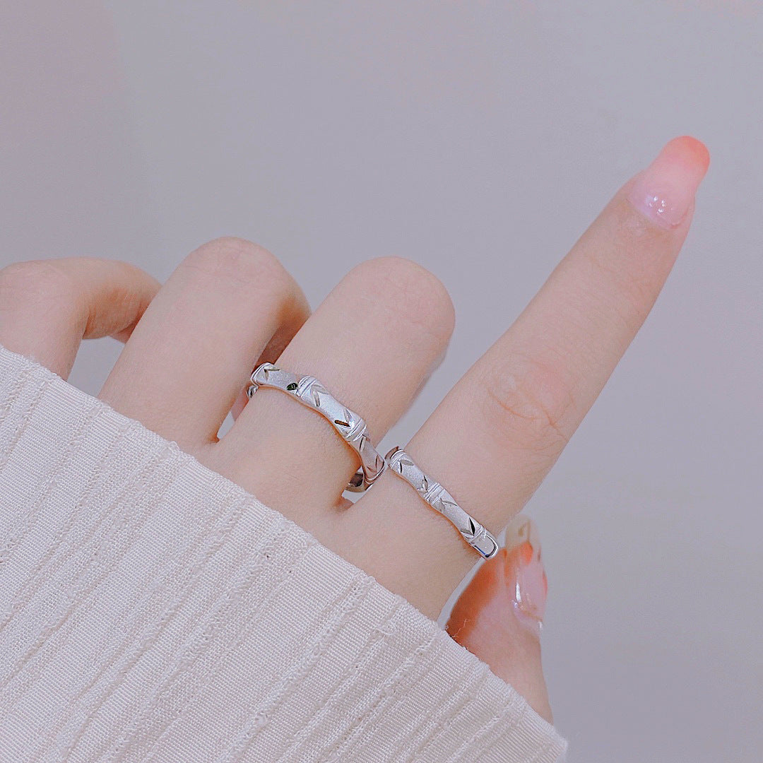 S925 Sterling Silver Bamboo Leaf Couple Ring — Adjustable