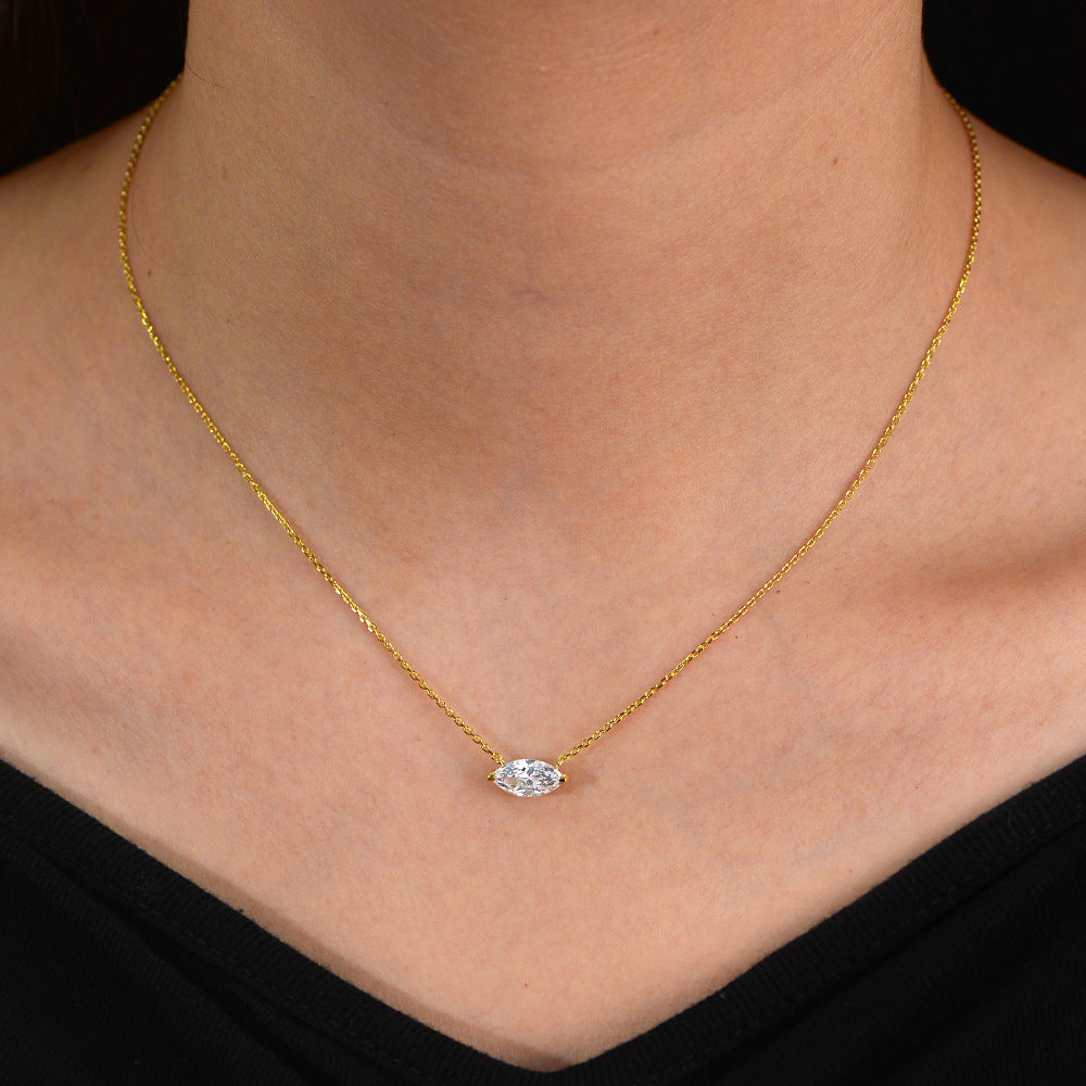 Popular S925 Sterling Silver Horse Eye Zircon Pendant Necklace